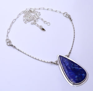NATURAL LAPIS LAZULI - AFGHANISTAN 925 STERLING SILVER BALI NECKLACE ADJUSTABLE 16-24" - CP_9271_109_50