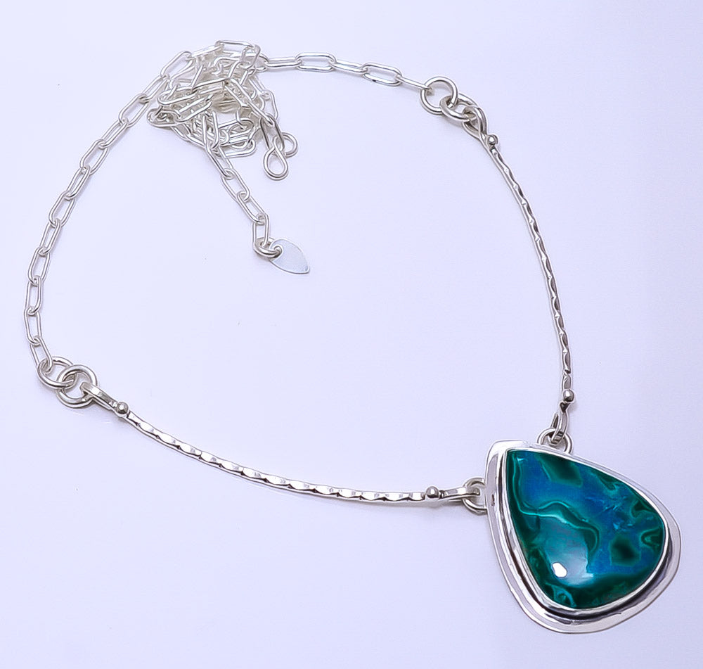 MALACHITE IN CHRYSOCOLLA - CONGO 925 STERLING SILVER BALI NECKLACE ADJUSTABLE 16-24" - CP_9271_109_51