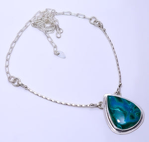 MALACHITE IN CHRYSOCOLLA - CONGO 925 STERLING SILVER BALI NECKLACE ADJUSTABLE 16-24" - CP_9271_109_51