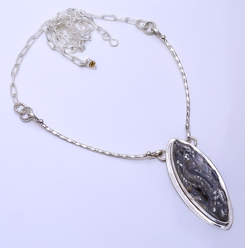 DESERT ROSE DRUZY 925 STERLING SILVER BALI NECKLACE ADJUSTABLE 16-24" - CP_9271_109_52