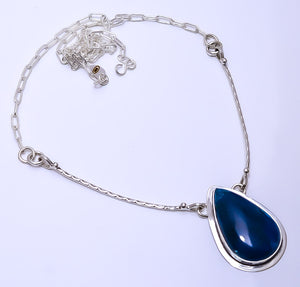 NEON BLUE APATITE - BAHIA MINES 925 STERLING SILVER BALI NECKLACE ADJUSTABLE 16-24" - CP_9271_109_54
