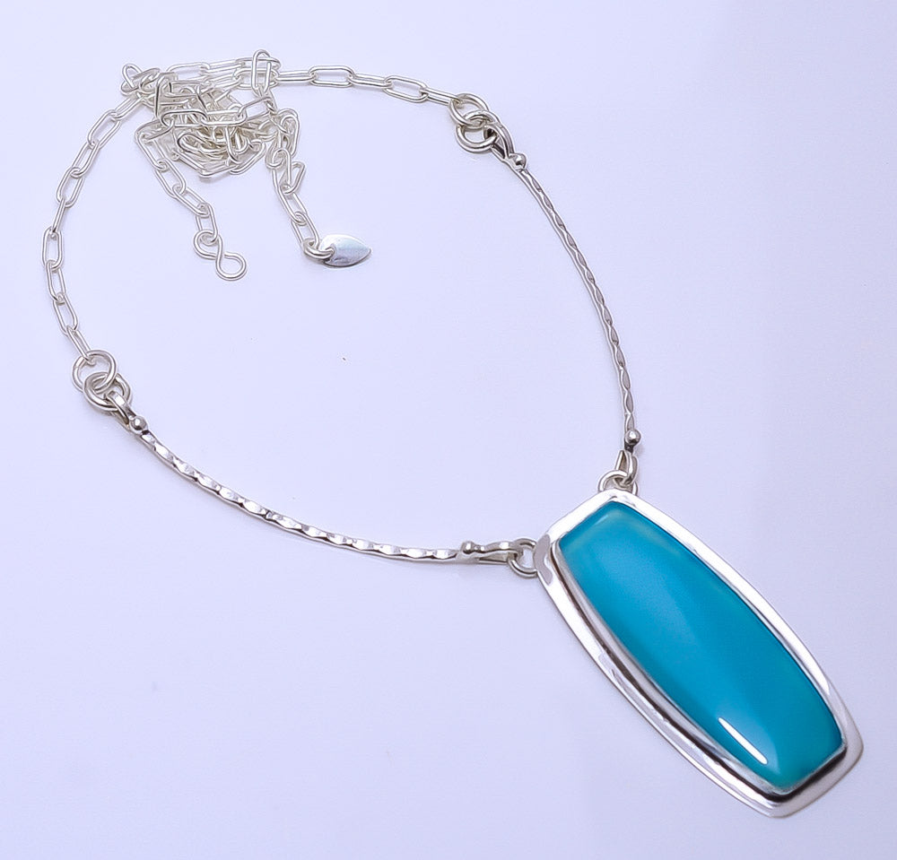 CHALCEDONY - BRAZIL 925 STERLING SILVER BALI NECKLACE ADJUSTABLE 16-24" - CP_9271_109_58