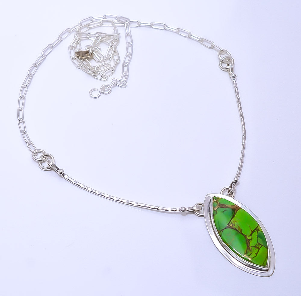 COPPER GREEN TURQUOISE 925 STERLING SILVER BALI NECKLACE ADJUSTABLE 16-24" - CP_9271_109_5