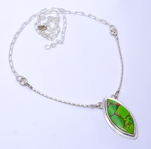 COPPER GREEN TURQUOISE 925 STERLING SILVER BALI NECKLACE ADJUSTABLE 16-24" - CP_9271_109_5