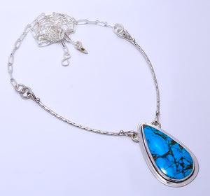 COPPER BLUE TURQUOISE 925 STERLING SILVER BALI NECKLACE ADJUSTABLE 16-24" - CP_9271_109_60
