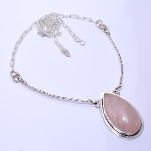PINK ROSE QUARTZ - BRAZIL 925 STERLING SILVER BALI NECKLACE ADJUSTABLE 16-24" - CP_9271_109_65