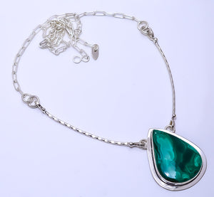MALACHITE - CONGO 925 STERLING SILVER BALI NECKLACE ADJUSTABLE 16-24" - CP_9271_109_68