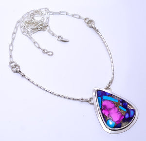 COPPER PINK DAHLIA TURQUOISE - KINGMAN 925 STERLING SILVER BALI NECKLACE ADJUSTABLE 16-24" - CP_9271_109_71