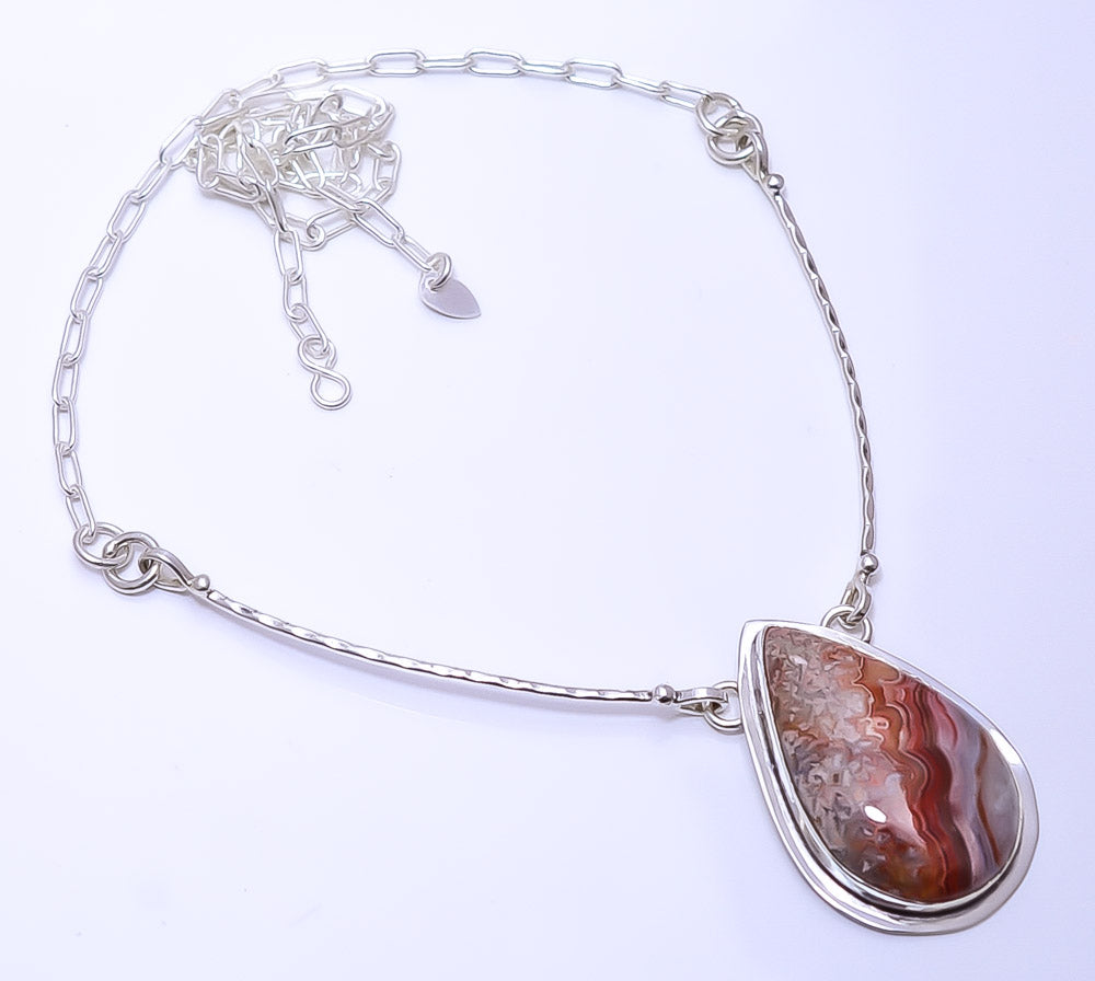 LAGUNA LACE AGATE - MEXICO 925 STERLING SILVER BALI NECKLACE ADJUSTABLE 16-24" - CP_9271_109_72