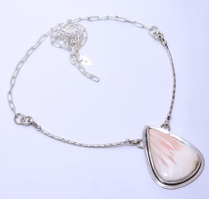 ORANGE SCOLECITE - INDIA 925 STERLING SILVER BALI NECKLACE ADJUSTABLE 16-24" - CP_9271_109_77