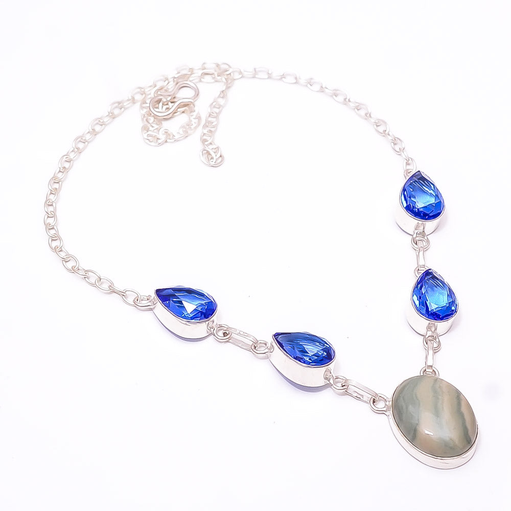 SWISS GREEN OPAL - VIRGIN ISLANDS  & TANZANITE - SIMULATED 925 STERLING SILVER NECKLACE - N_9532_446_25