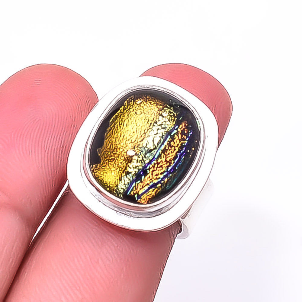 AMERICAN DICHROIC GLASS - SIMULATED DESIGNER HANDMADE 925 STERLING SILVER RING - R_9510_420_7